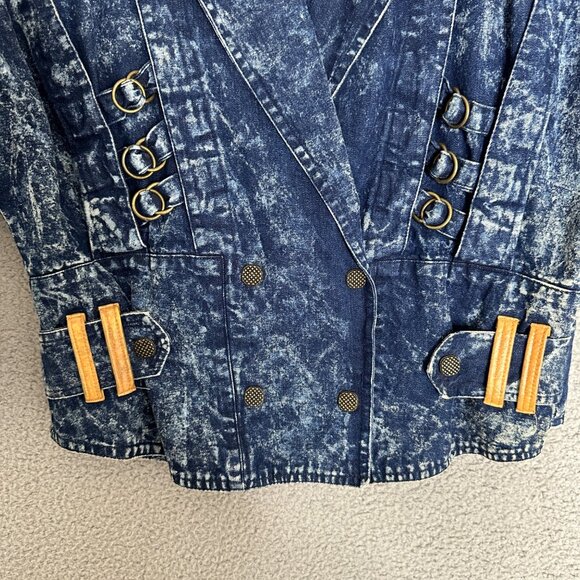 90s Acid Wash Denim Jacket Womens Medium‎ Studded Buckle Accents Western Cowgirl - Picture 6 of 9